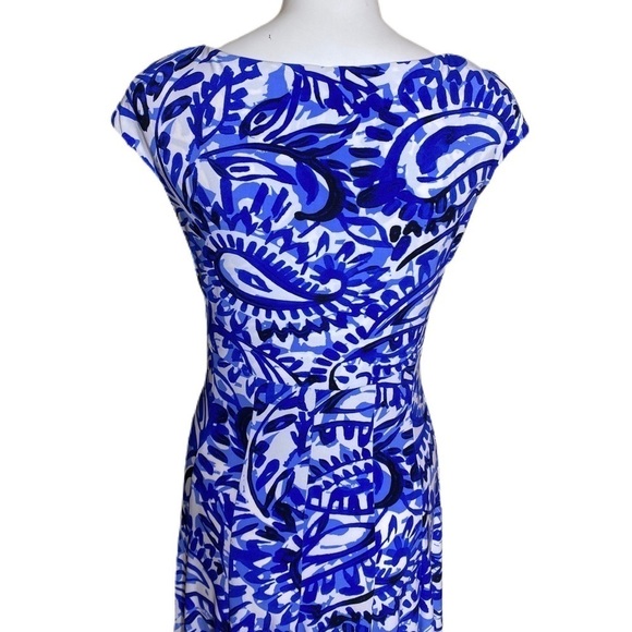 Lauren Ralph Lauren Dress Blue & White Patterned Fit N Flare Size 4 - Picture 4 of 10